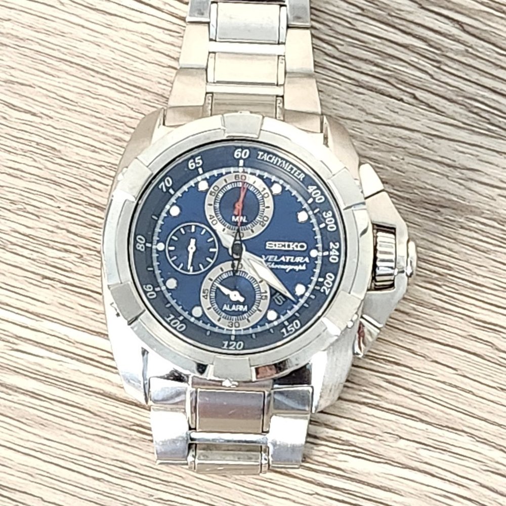 SEIKO LUXE VELATURA WRIST WATCHES: ALARM CHRONOGRAPH BLUE DIAL